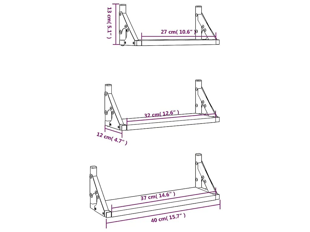 3-delige Wandschappenset bewerkt hout sonoma eikenkleurig