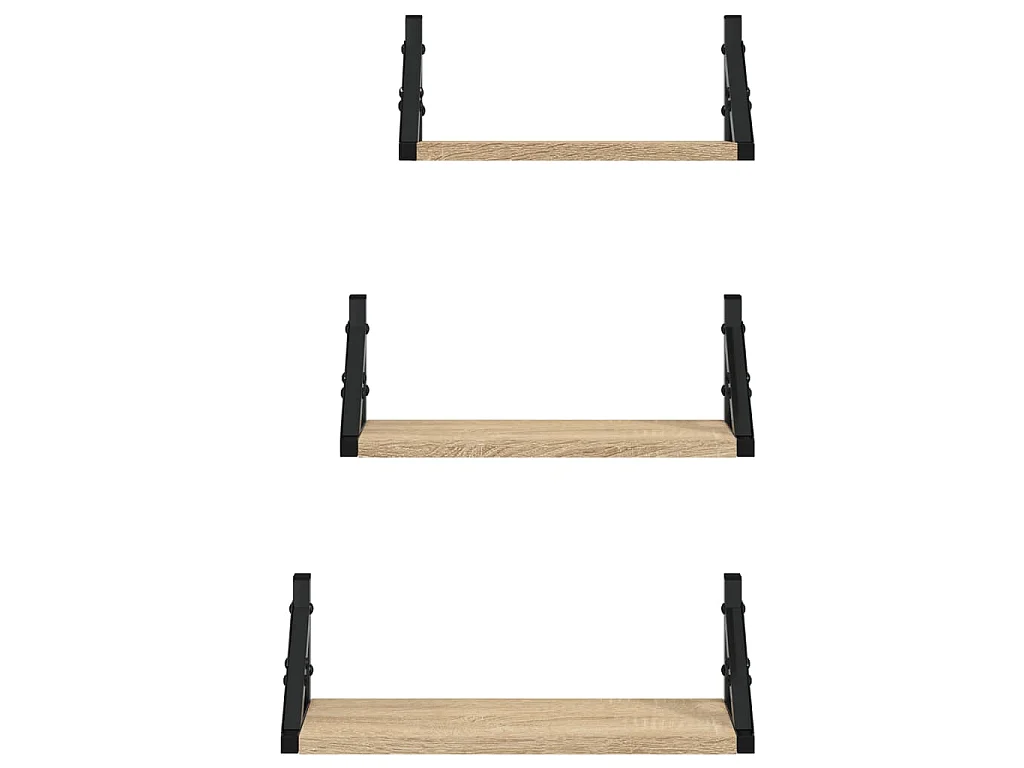 3-delige Wandschappenset bewerkt hout sonoma eikenkleurig