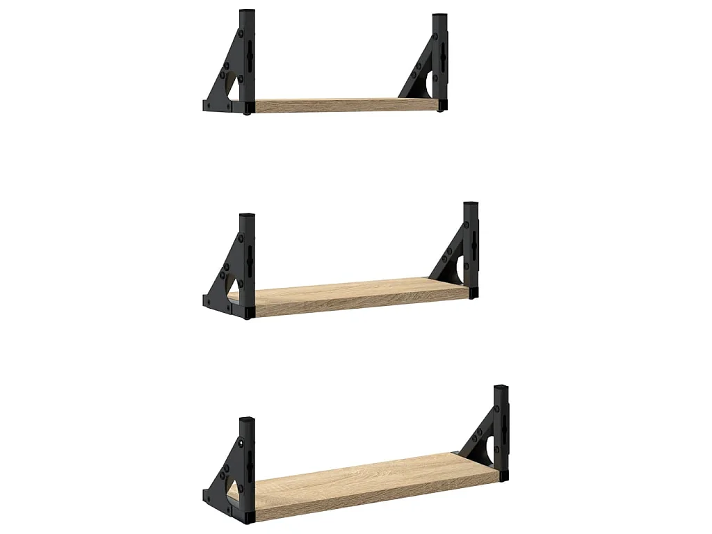 3-delige Wandschappenset bewerkt hout sonoma eikenkleurig
