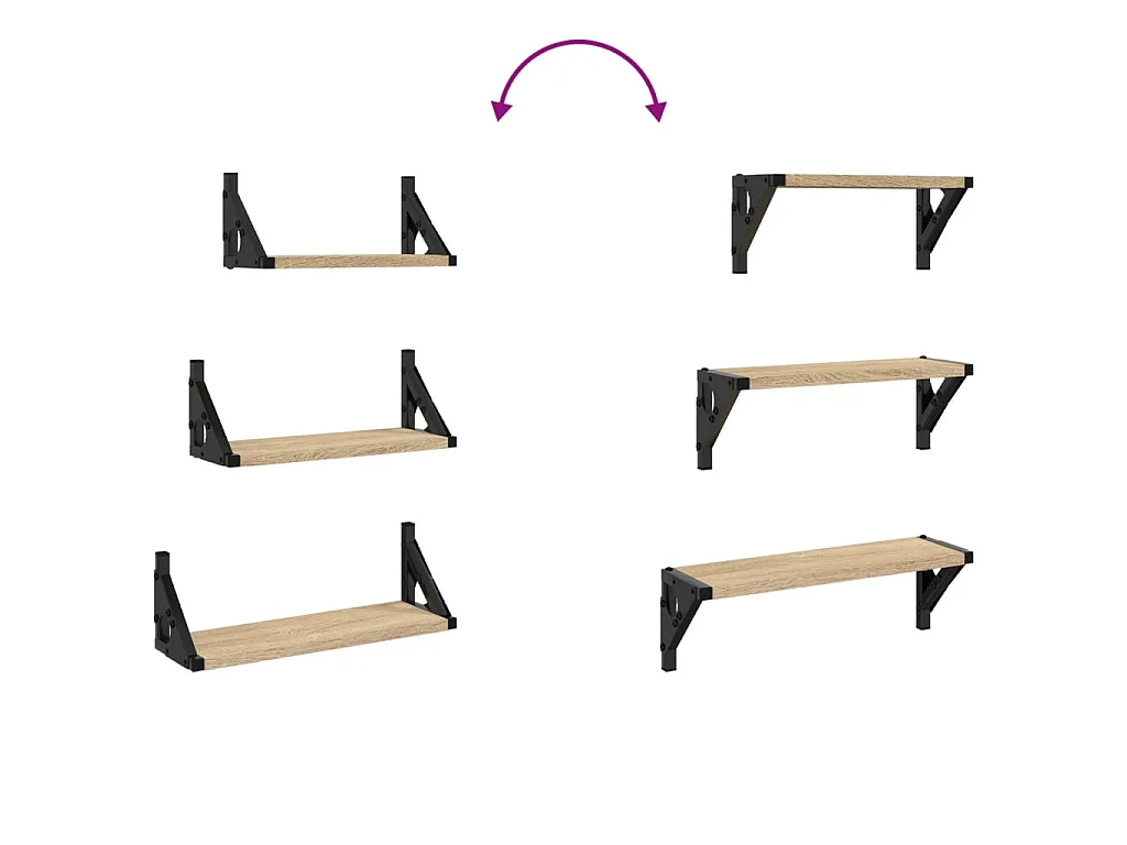 3-delige Wandschappenset bewerkt hout sonoma eikenkleurig