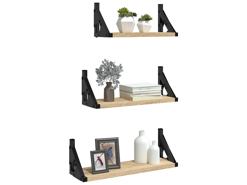Ensemble d'étagères murales 3pcs chêne sonoma bois d'ingénierie