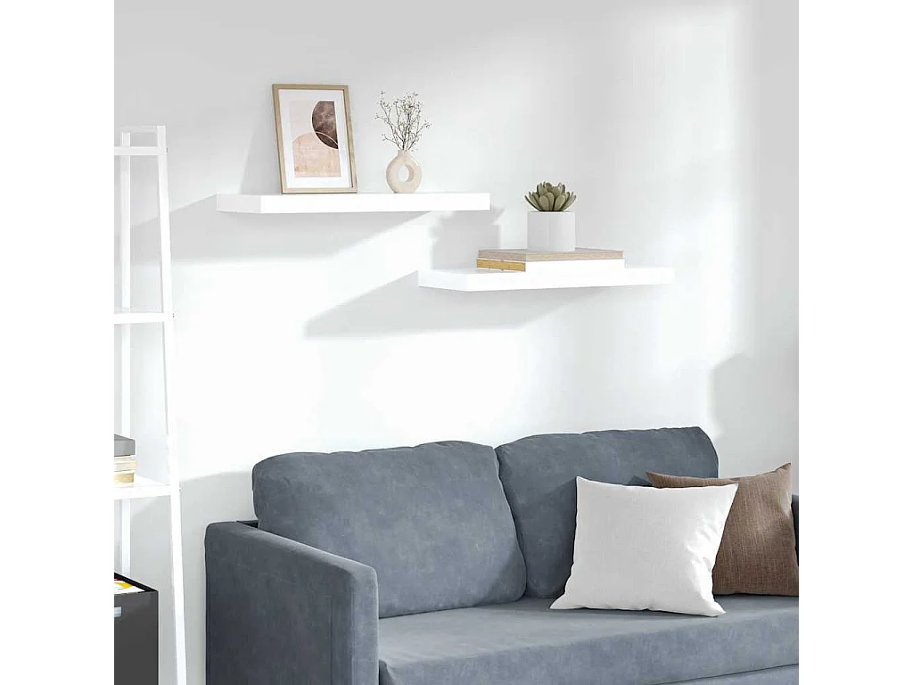 Étagère murale flottante 2 pcs Blanc brillant 60x23,5x3,8cm MDF