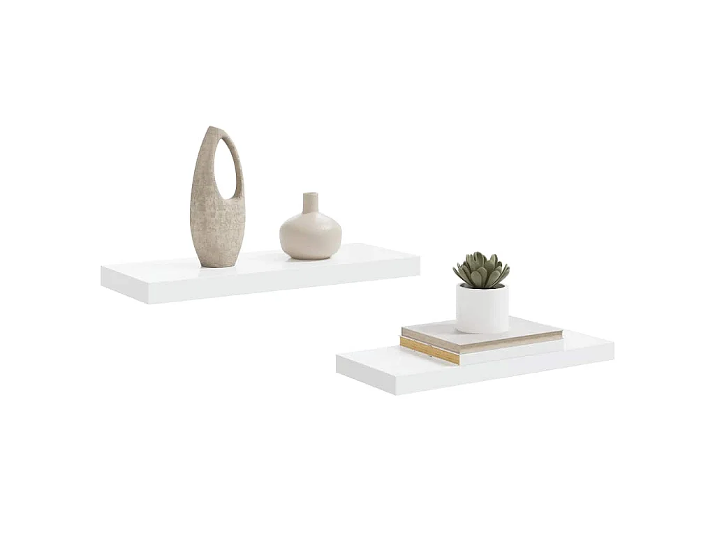 Scaffali a Parete 2 pz Bianco Lucido 60x23,5x3,8 cm in MDF
