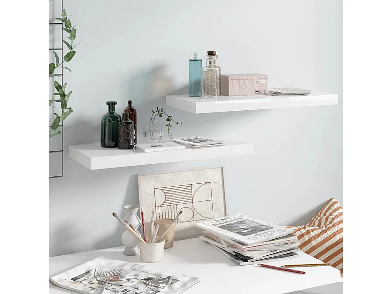 Wandschappen zwevend 2 st 60x23,5x3,8 cm MDF hoogglans wit