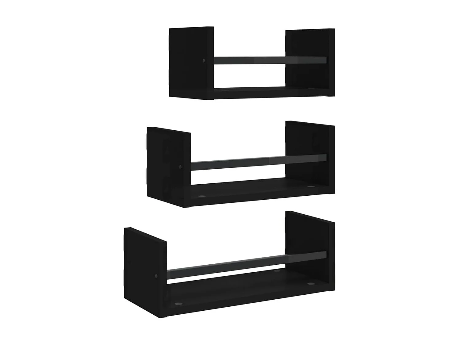 3pcs conj. prateleiras de parede c/ barras deriv. madeira preto