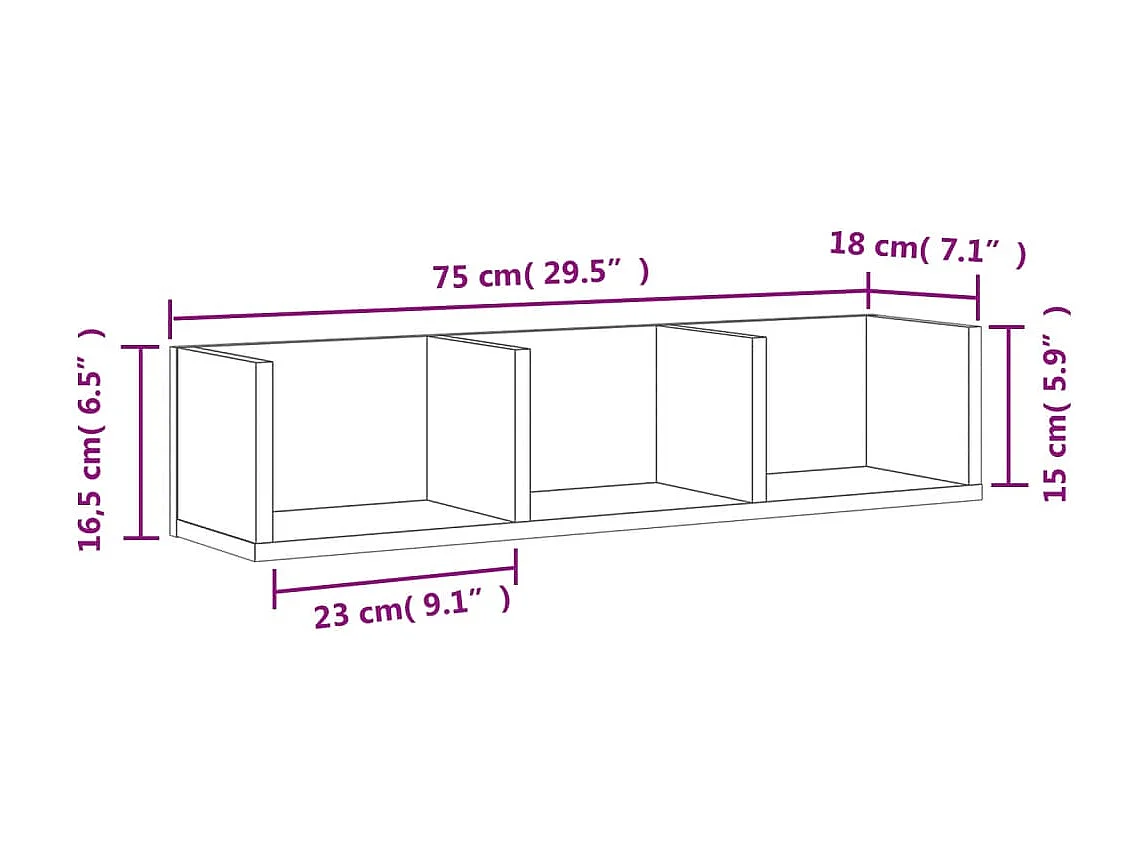 Mobili Parete 2 pz Rovere Sonoma 75x18x16,5cm Legno Multistrato