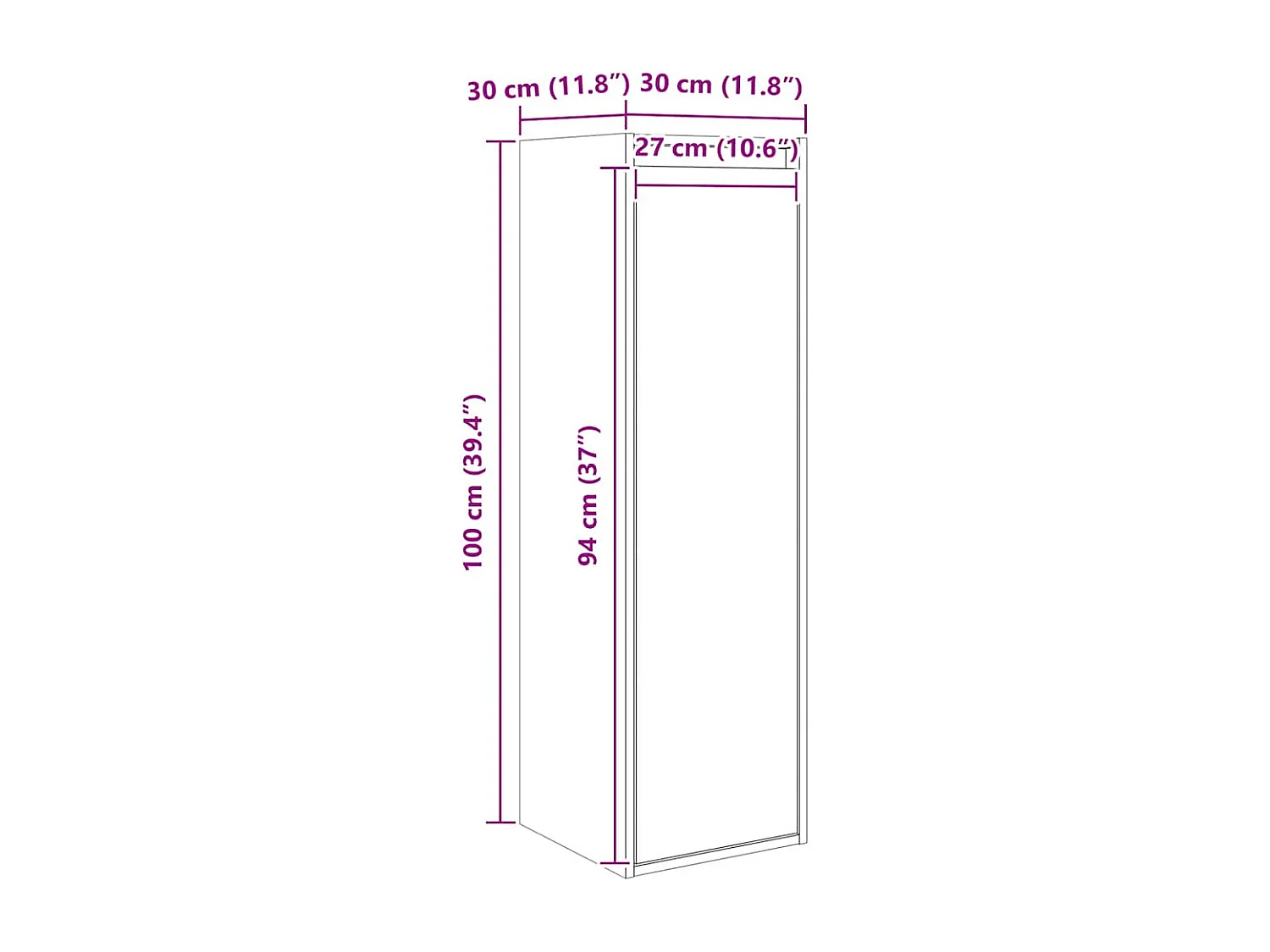 Armoires murales 2 pcs Gris 30x30x100 cm Bois de pin massif