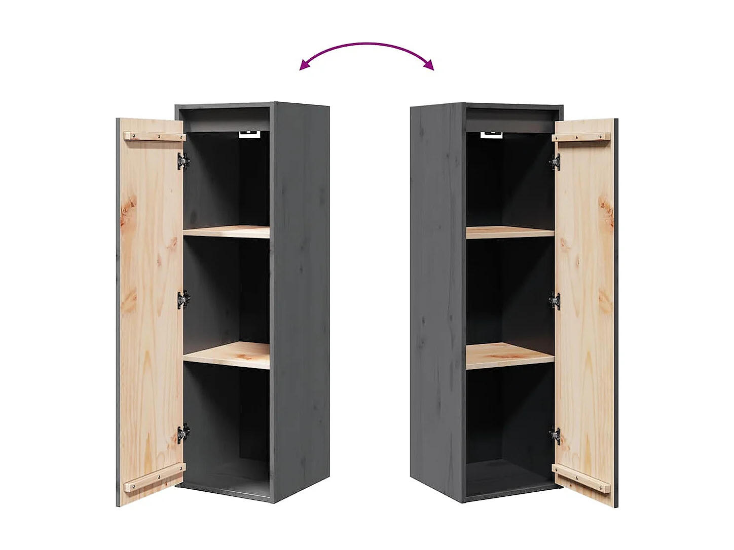 Armoires murales 2 pcs Gris 30x30x100 cm Bois de pin massif