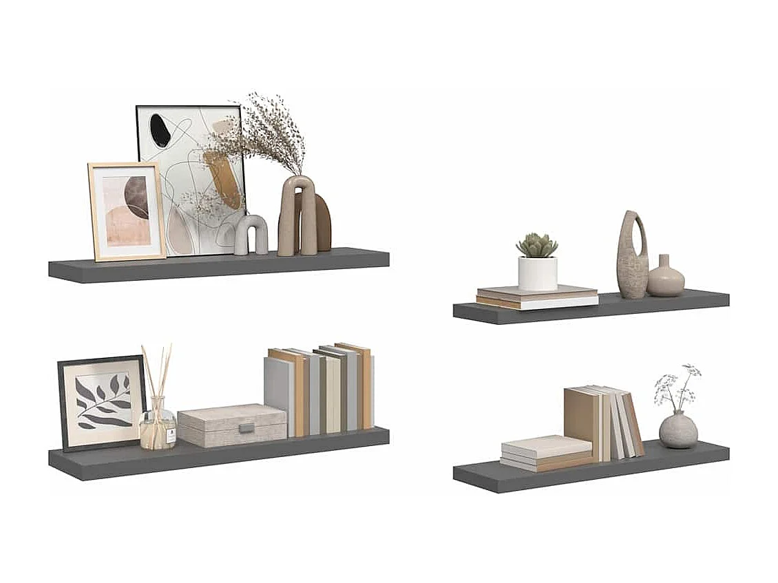 Étagère murale flottante 4 pcs Gris brillant 90x23,5x3,8 cm MDF