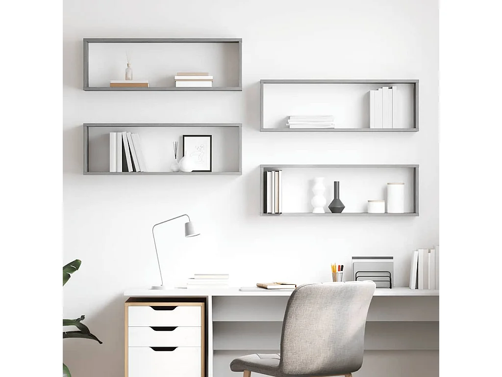 Étagères cube murales 4 pcs gris béton bois d'ingénierie