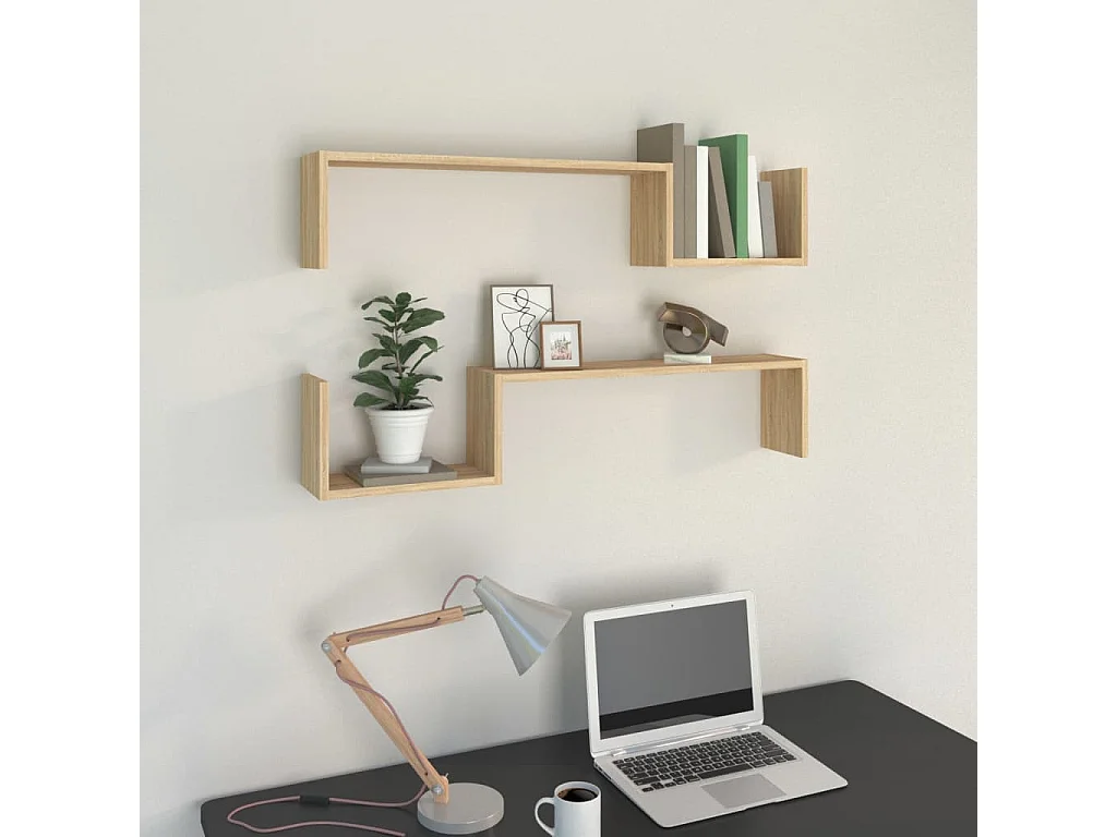 Estantes de pared 2 uds madera de ingeniería roble 100x15x20 cm