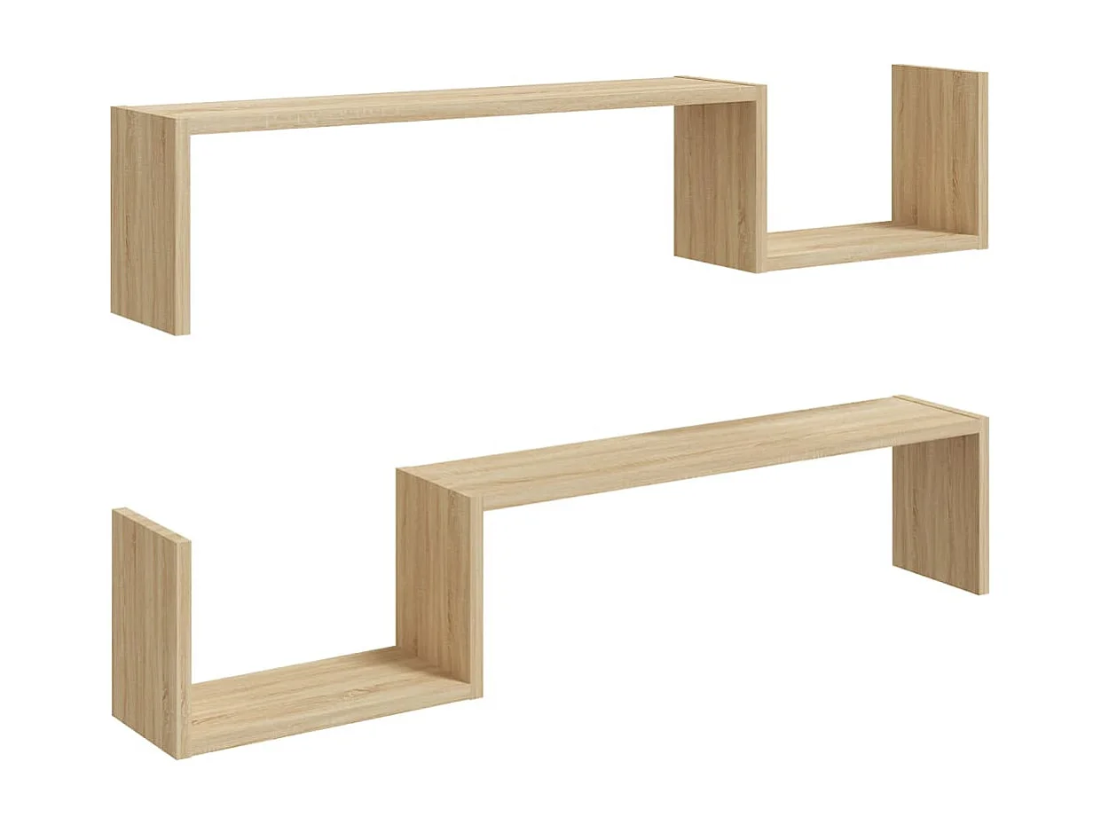 Estantes de pared 2 uds madera de ingeniería roble 100x15x20 cm