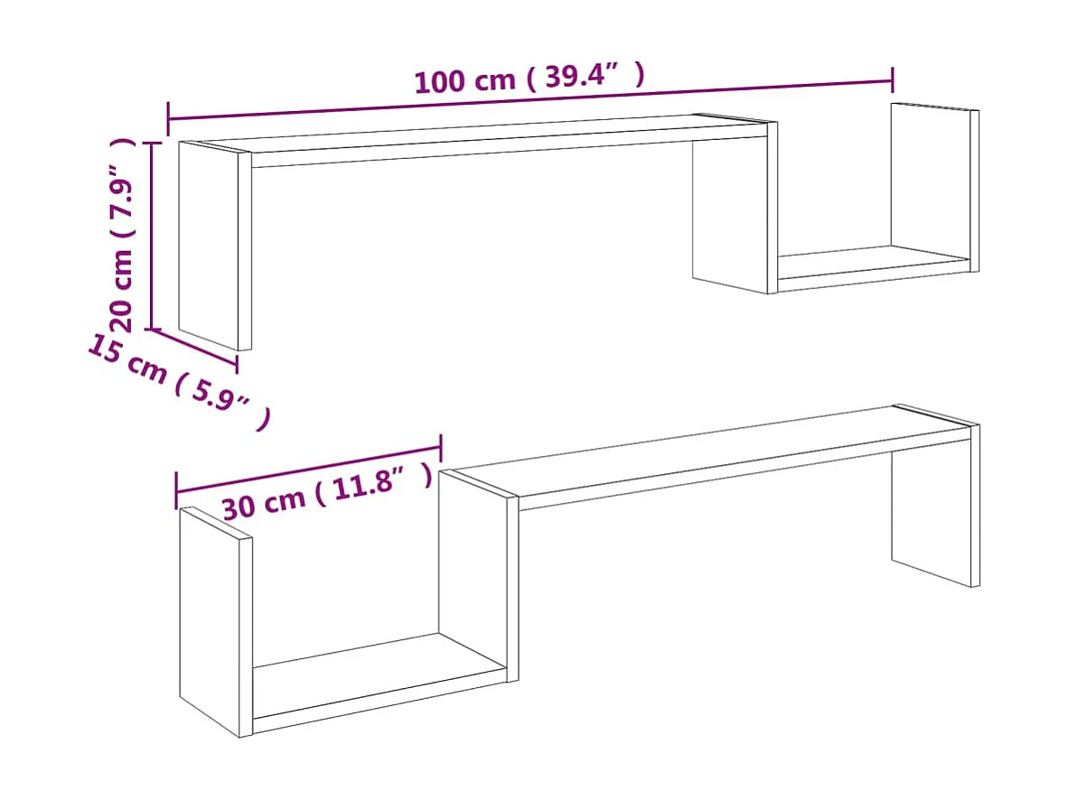 Estantes de pared 2 uds madera de ingeniería roble 100x15x20 cm