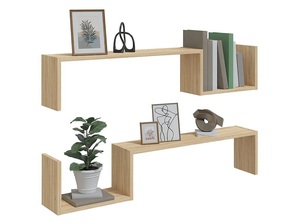 Étagères murales 2 pcs chêne sonoma 100x15x20cm bois ingénierie