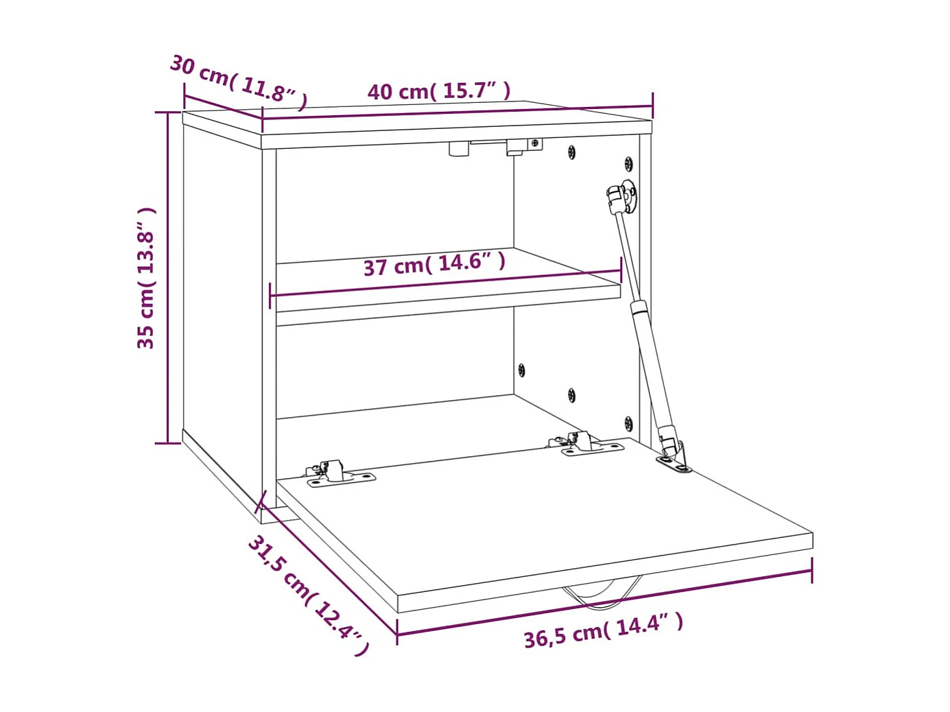 Wandkast 40x30x35 cm massief grenenhout zwart