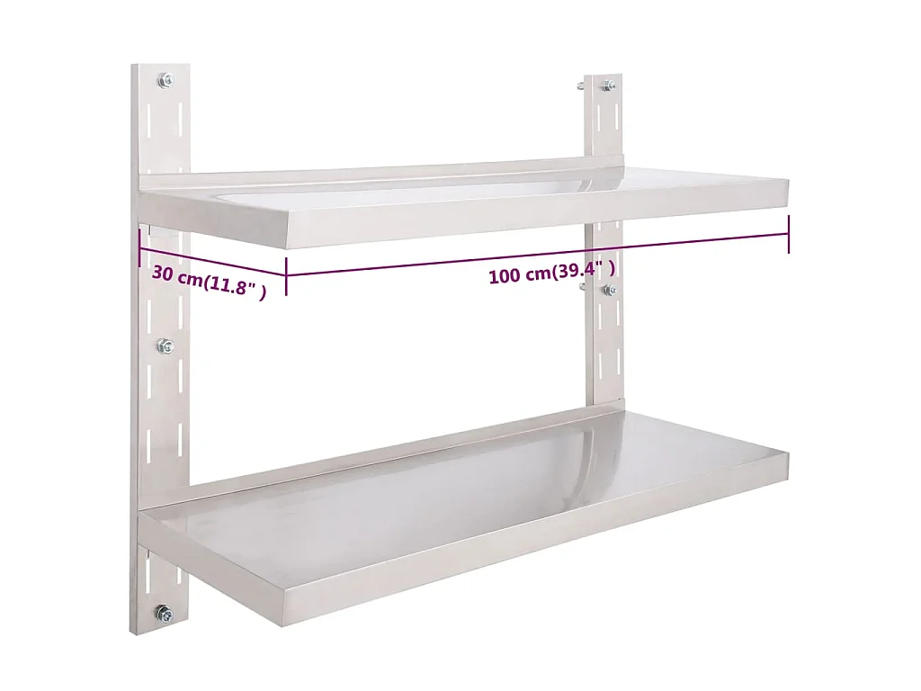 Wandregal mit 2 Ablagen Edelstahl 100x30 cm