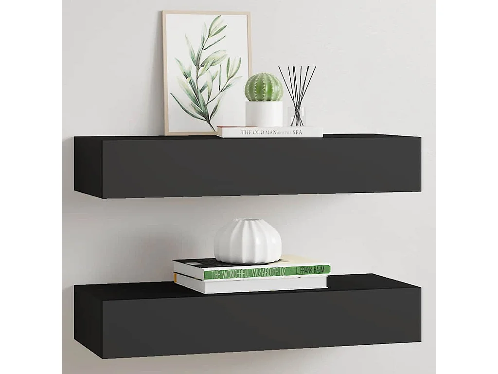 Étagères à tiroirs murales 2 pcs Noir 60x23,5x10 cm MDF