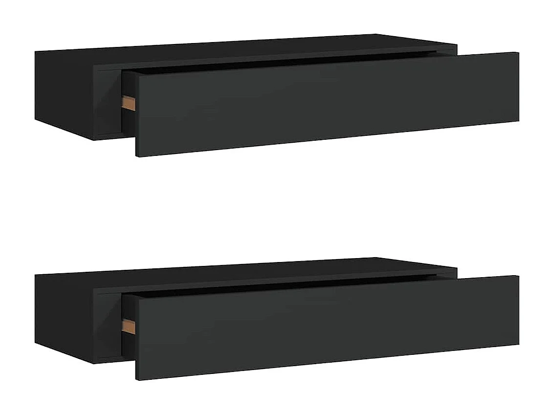 Étagères à tiroirs murales 2 pcs Noir 60x23,5x10 cm MDF