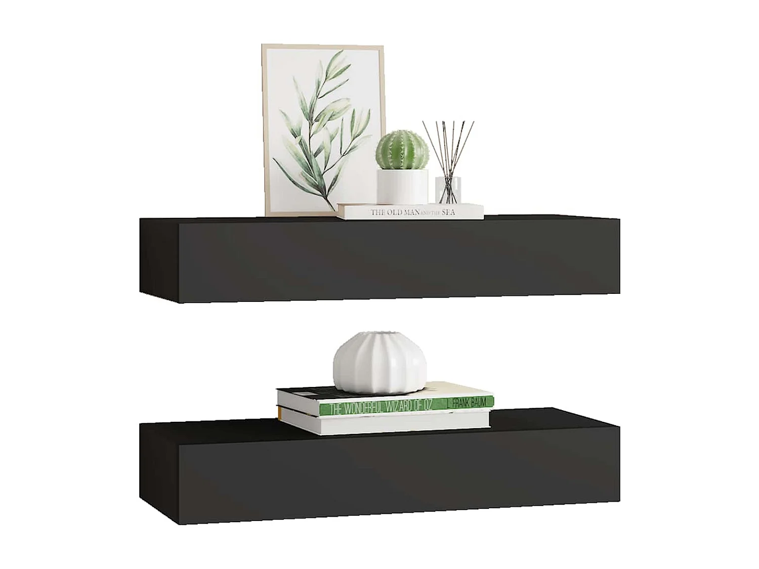 Étagères à tiroirs murales 2 pcs Noir 60x23,5x10 cm MDF