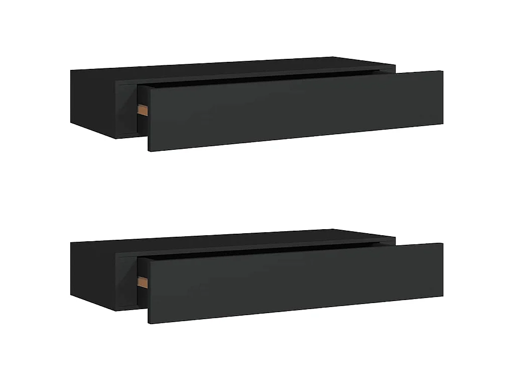 Wandschappen 2 st met lade 60x23,5x10 cm MDF zwart