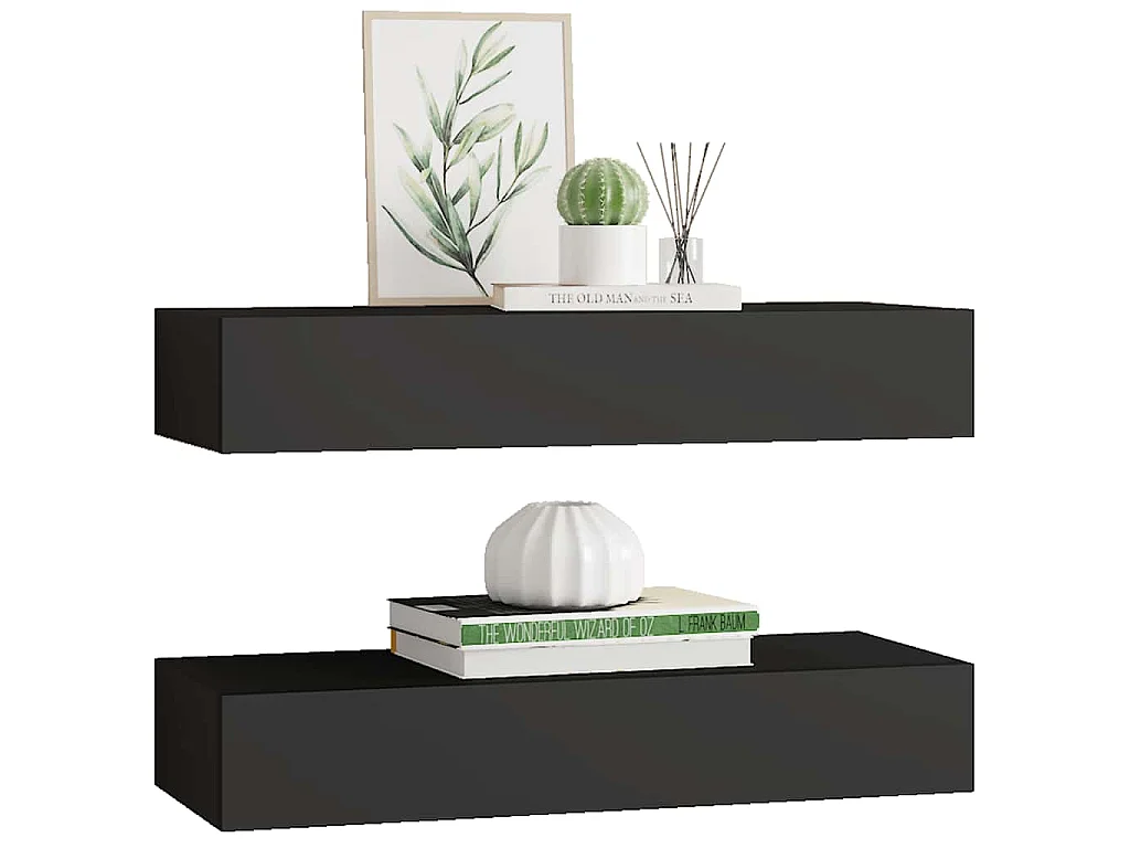 Wandschappen 2 st met lade 60x23,5x10 cm MDF zwart