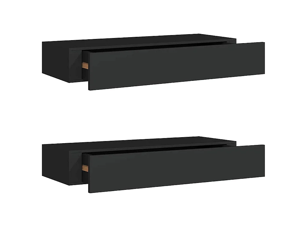 Prateleiras de parede c/ gavetas 2 pcs MDF 60x23,5x10 cm preto