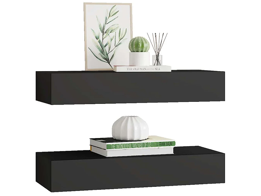 Prateleiras de parede c/ gavetas 2 pcs MDF 60x23,5x10 cm preto