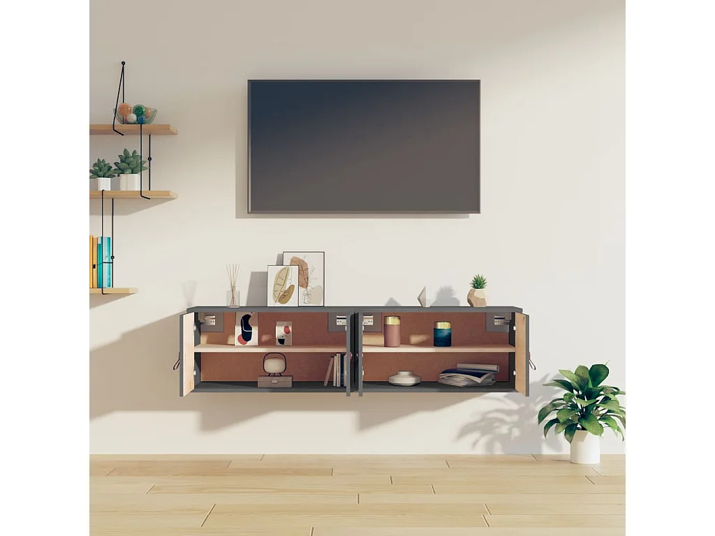 Armoires murales 2 pcs Gris 60x30x30 cm Bois de pin massif