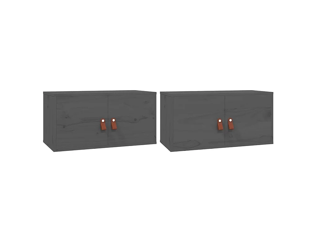 Armarios de pared 2 uds madera maciza de pino gris 60x30x30 cm