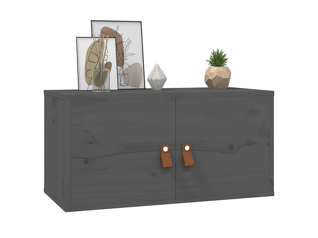 Armarios de pared 2 uds madera maciza de pino gris 60x30x30 cm