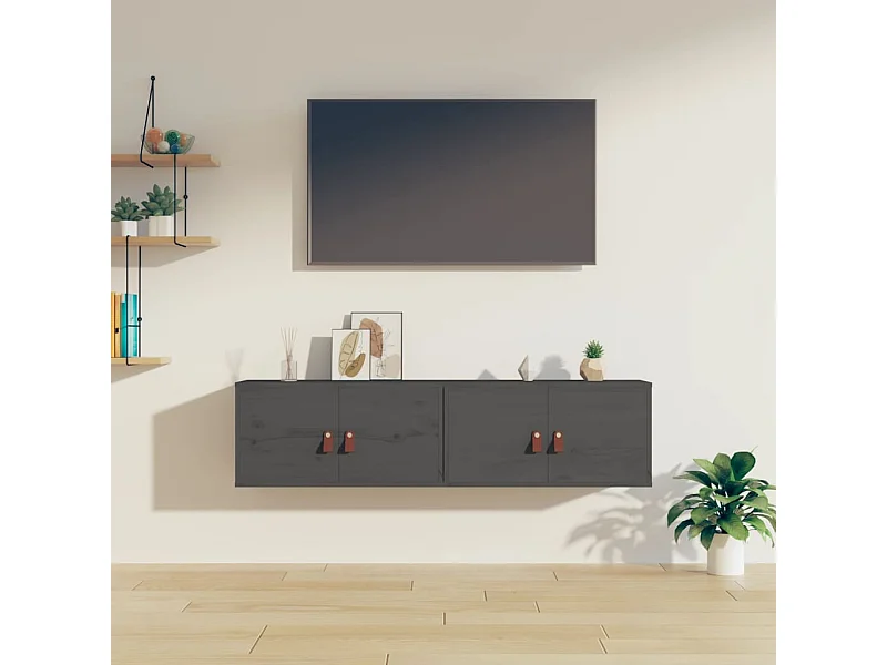 Armoires murales 2 pcs Gris 60x30x30 cm Bois de pin massif