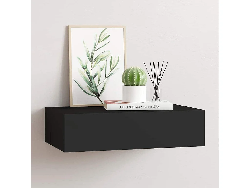 Étagère à tiroir murale noir 40x23,5x10 cm MDF