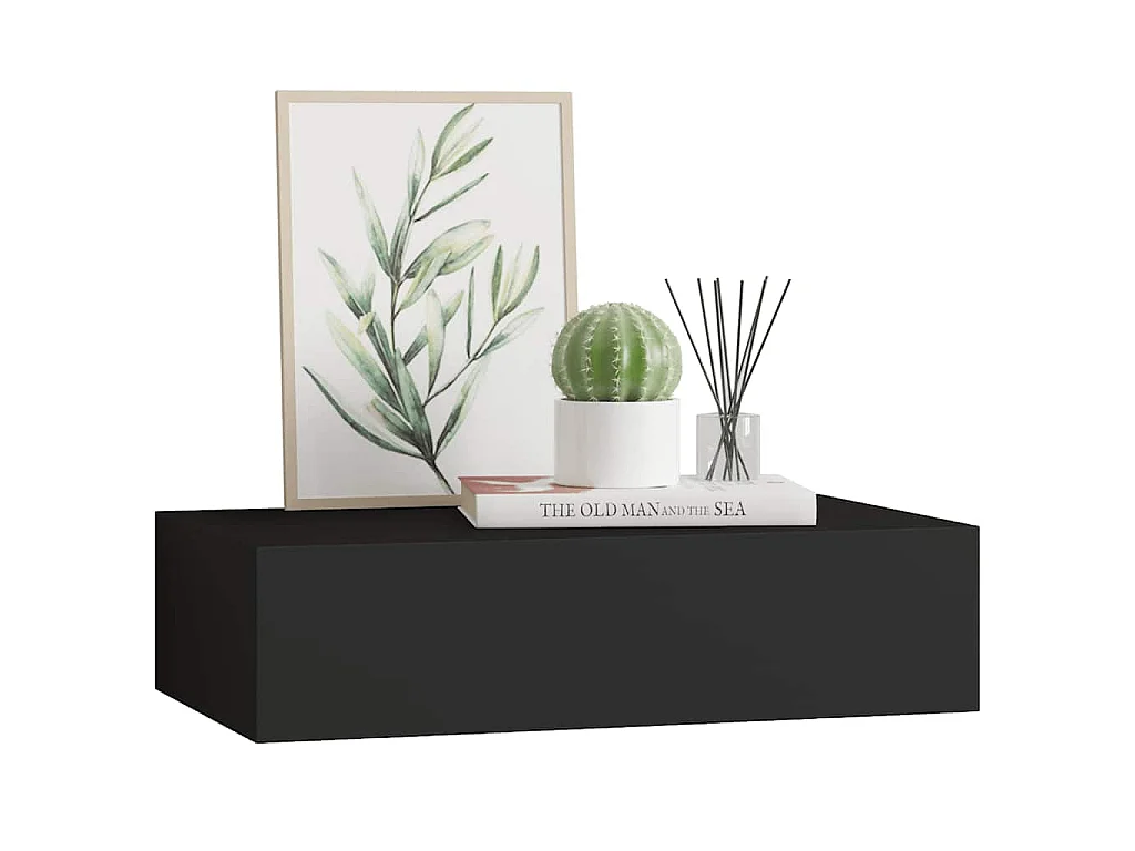 Prateleira de parede com gaveta MDF 40x23,5x10 cm preto