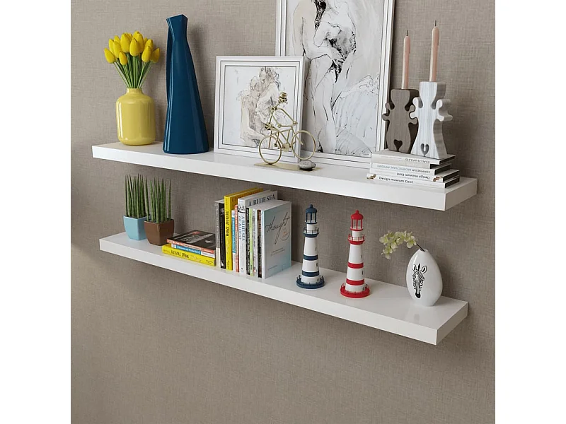 Estantes flotantes de pared 2 uds MDF blanco para libros/DVD