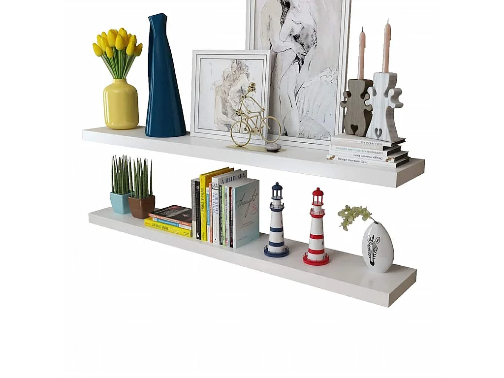 Wandplanken MDF zwevend voor boeken/dvd wit 2 st