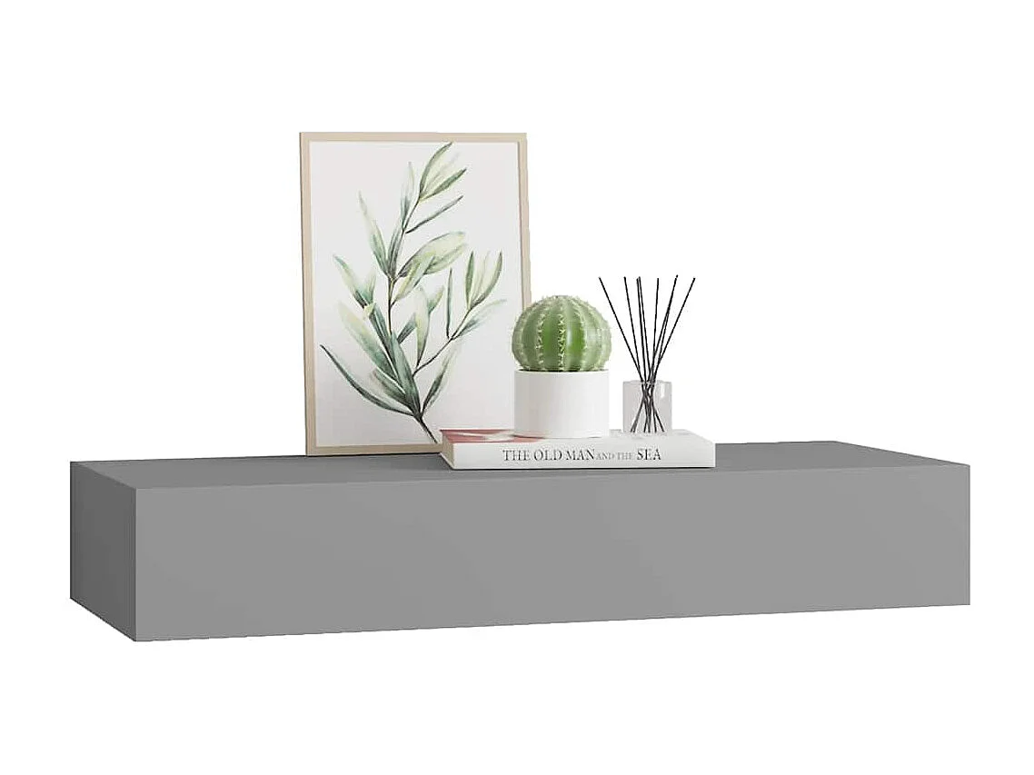 Prateleira de parede com gaveta MDF 60x23,5x10 cm cinzento