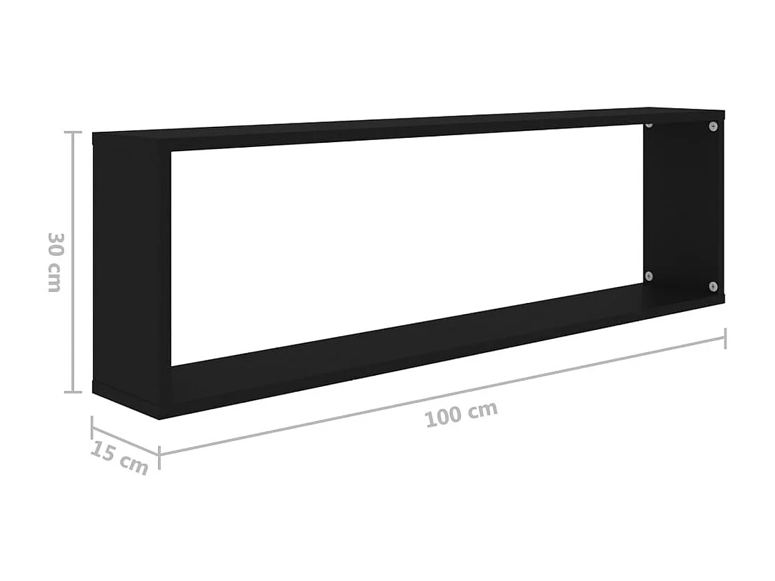 Étagères cube murales 2 pcs noir 100x15x30 cm bois d'ingénierie