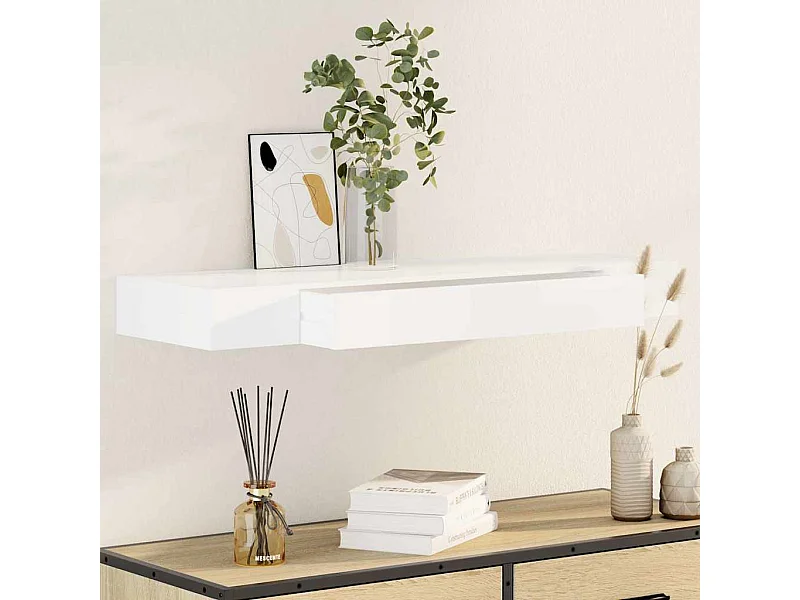 Prateleira de parede c/ 1 gaveta para livros/DVD MDF branco