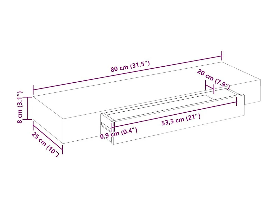 Wandregal mit Schublade MDF Weiß