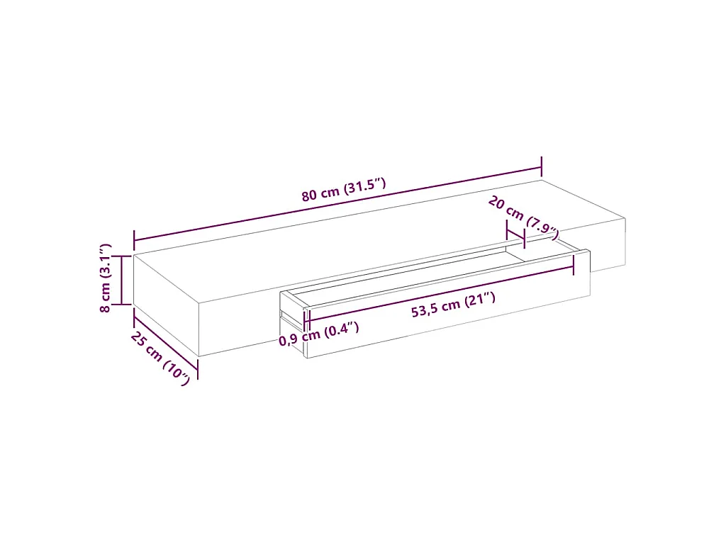 Estante flotante pared con 1 cajón MDF blanco para libros/DVD