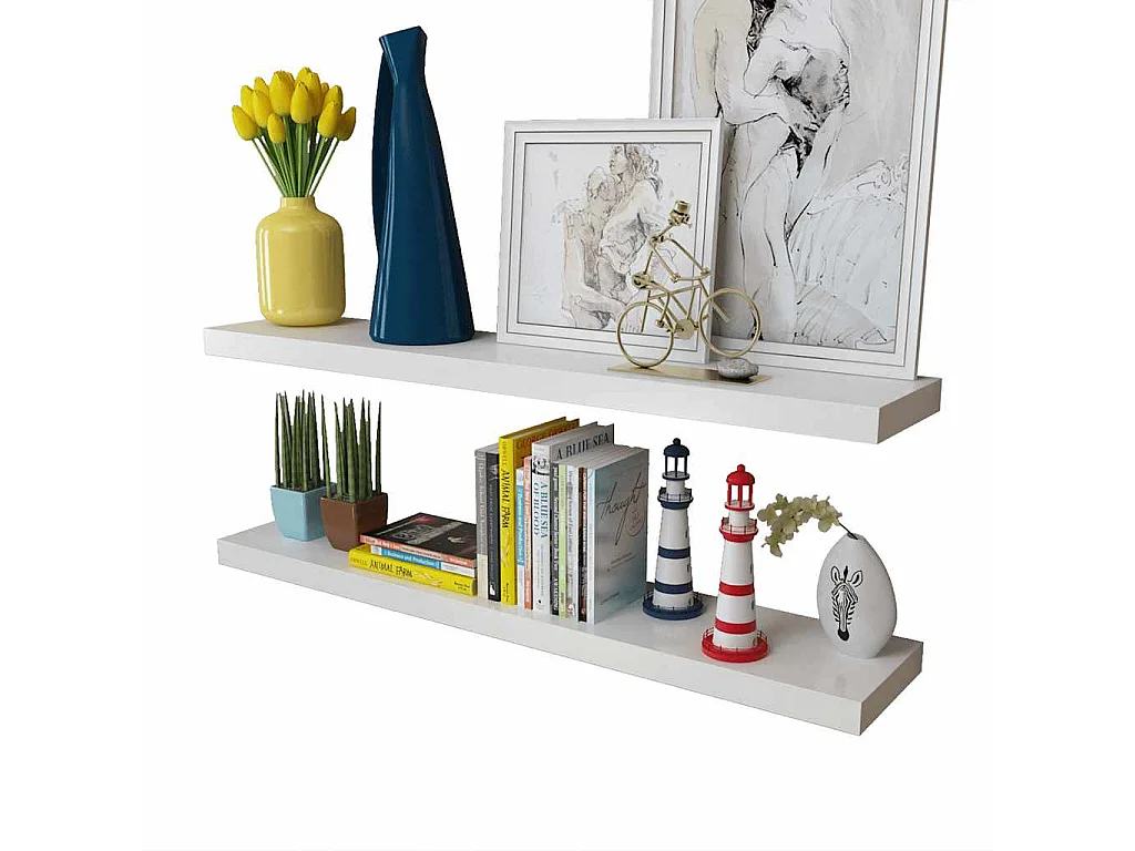 Wandplanken MDF zwevend voor boeken/dvd wit 2 st