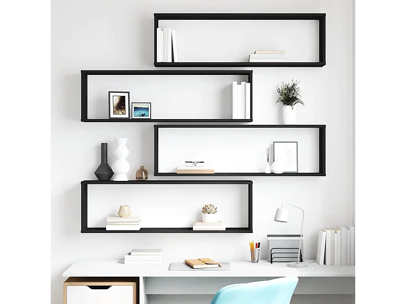 Prateleiras parede forma de cubo 4pcs derivados madeira preto