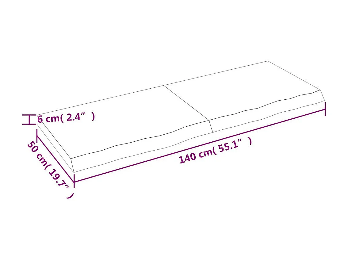 Estante de pared madera maciza roble sin tratar 140x50x(2-6) cm