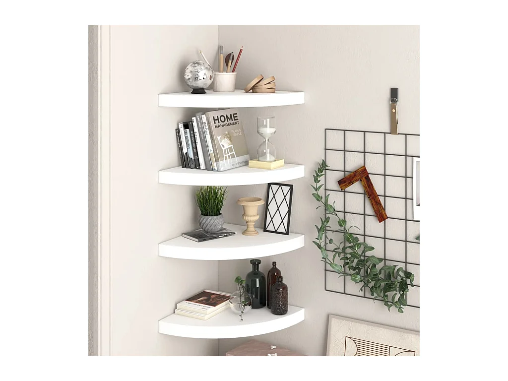 Étagères d'angle flottantes 4 pcs blanc 35x35x3,8 cm MDF