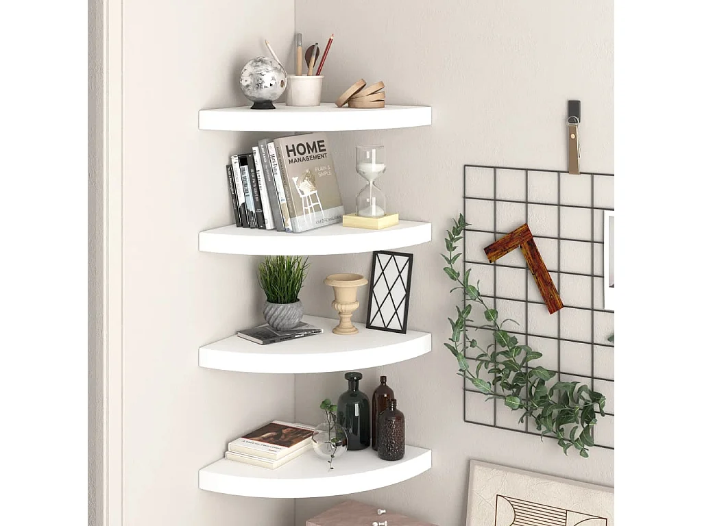 Étagères d'angle flottantes 4 pcs blanc 35x35x3,8 cm MDF