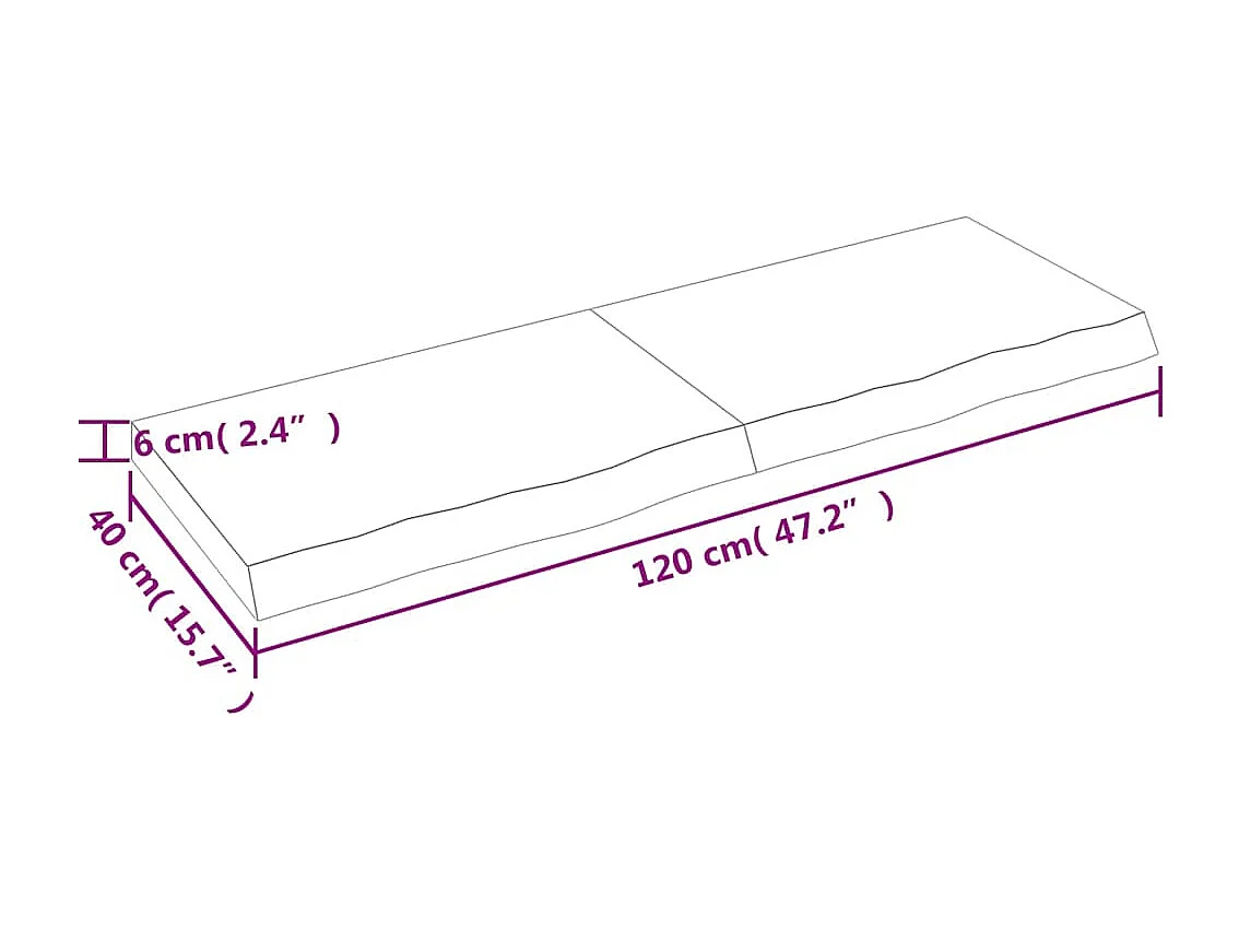 Ripiano Marrone Scuro 120x40x(2-6) cm Massello Rovere Trattato
