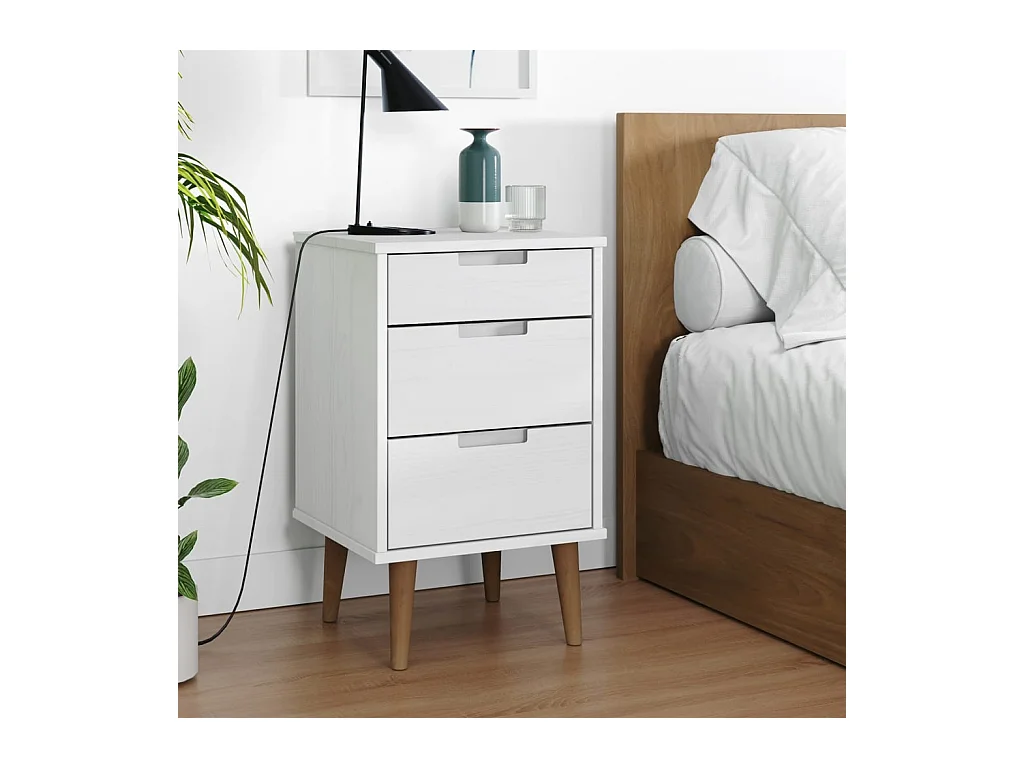 Table de chevet MOLDE Blanc 40x35x65 cm Bois de pin massif
