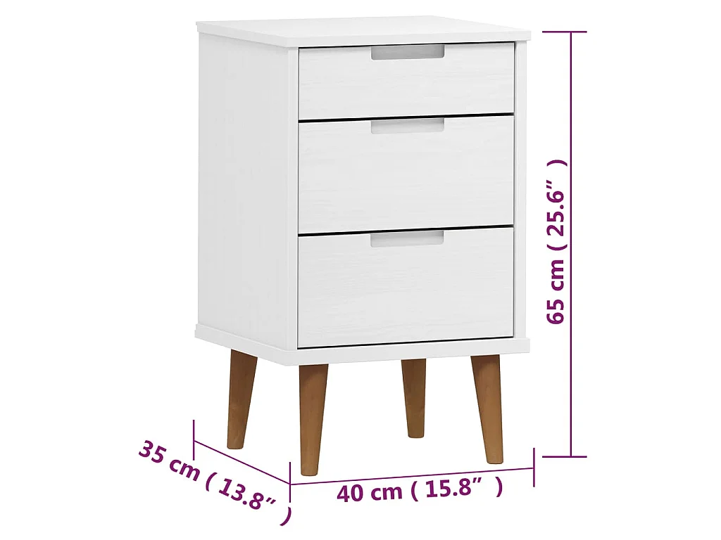 Mesa de cabeceira MOLDE 40x35x65 cm pinho maciço branco