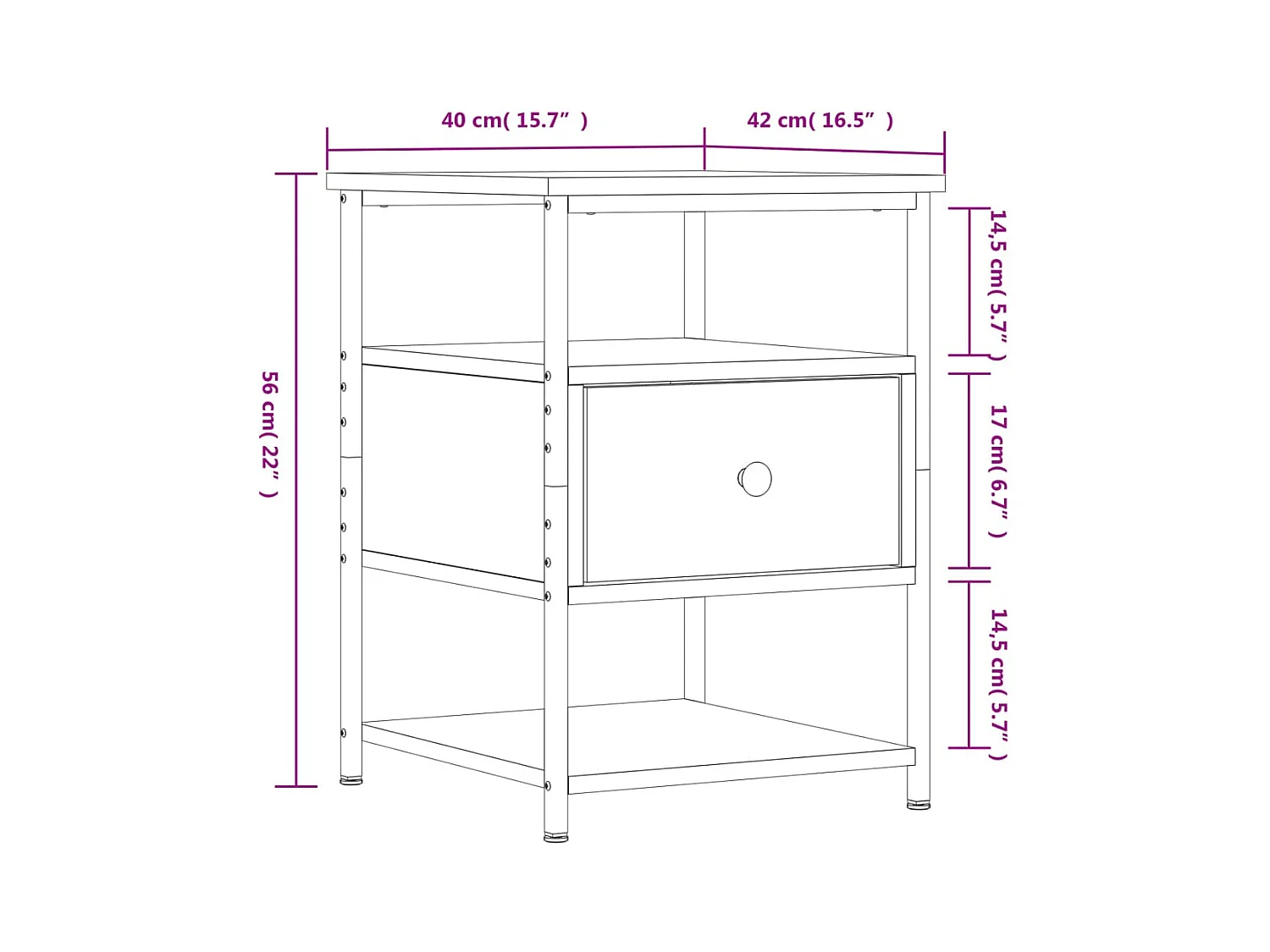 Tables de chevet 2pcs chêne marron 40x42x56cm bois d'ingénierie