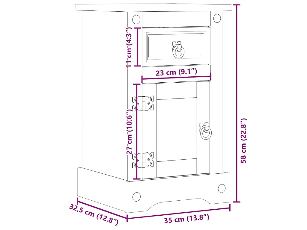Table de chevet Corona 35x32,5x58 cm bois de pin massif